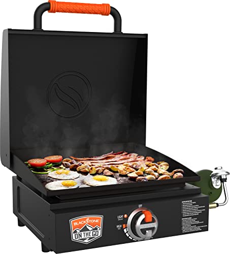 17 Inch Blackstone Griddle with Lid, Nonstick Tabletop Gas Griddle Outdoor with Two Seasoning & Conditioner and Wholesalehome Cloth Included, Black, (1900-4114-C)