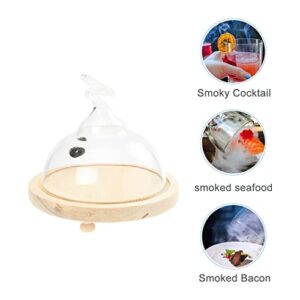 GANAZONO 1 Set Cloche Dome Cover Cocktail Drinks Lid with Wooden Base Clear Glass Display Dome for Infuser Smoker