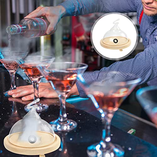 GANAZONO 1 Set Cloche Dome Cover Cocktail Drinks Lid with Wooden Base Clear Glass Display Dome for Infuser Smoker