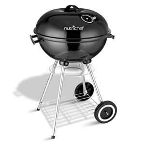 portable outdoor charcoal bbq grill, stainless steel charcoal grill offset smoker with ash catcher and black cover, multi-functional ideal for bake. braise, smoke, roast, and grill