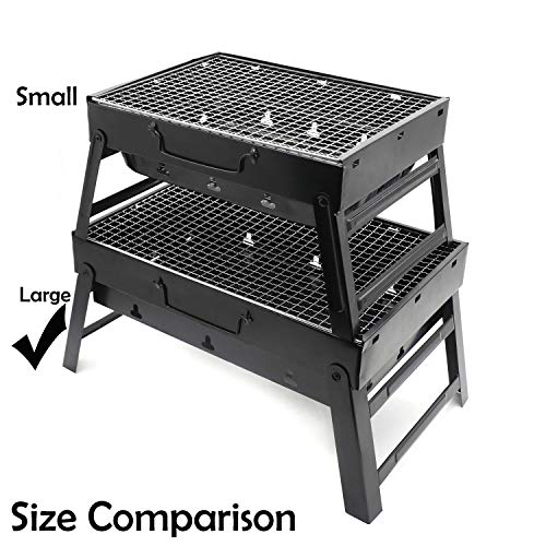 HTTMT- Foldable Compact Barbecue BBQ Grill Charcoal Stove Shish Kabob Tabletop For Outdoor Camping Picnic Travel Cooker [P/N: ET-COOK007-BK]