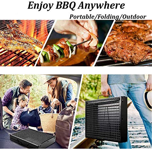 HTTMT- Foldable Compact Barbecue BBQ Grill Charcoal Stove Shish Kabob Tabletop For Outdoor Camping Picnic Travel Cooker [P/N: ET-COOK007-BK]