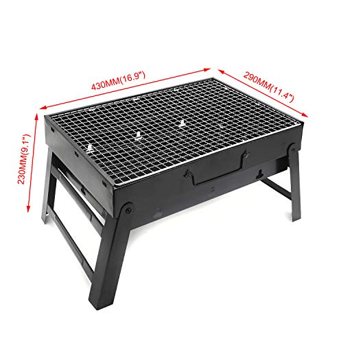 HTTMT- Foldable Compact Barbecue BBQ Grill Charcoal Stove Shish Kabob Tabletop For Outdoor Camping Picnic Travel Cooker [P/N: ET-COOK007-BK]