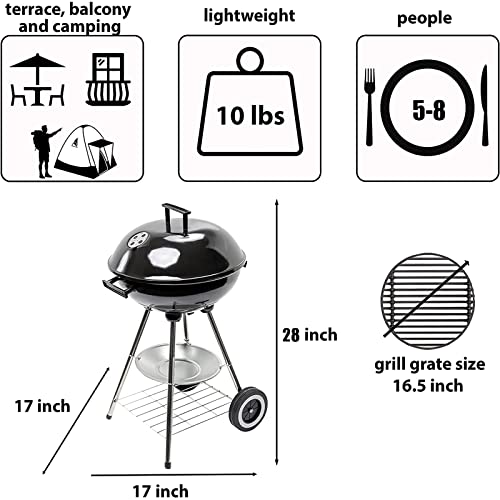 SRHMYWBW Portable Charcoal Grill for Outdoor 17 Inch Barbecue Grill 4.5kg/10 Lbs Charcoal BBQ Grill Round BBQ Kettle Outdoor for Outdoor Cooking Picnic Patio Backyard (Red)