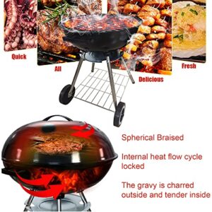 SRHMYWBW 22 Inch Round Kettle Charcoal Grill Portable Charcoal Grill with Wheels Plated Steel Grates Charcoal BBQ Grill for Outdoor Camping Picnic Patio Backyard Grilling Black