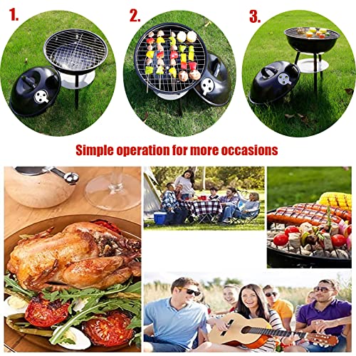 SRHMYWBW 17" Portable Barbecues Black Cold Rolled Iron Charcoal Grill Kettle Charcoal Grill for Standing BBQ Patio Backyard Outdoor Cooking Picnic Additional Accessories (5~8 Persons)