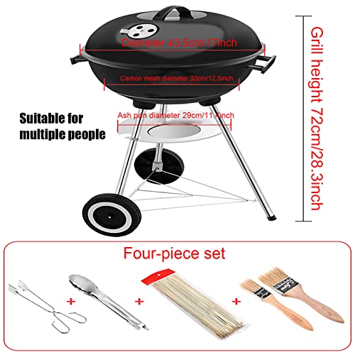 SRHMYWBW 17" Portable Barbecues Black Cold Rolled Iron Charcoal Grill Kettle Charcoal Grill for Standing BBQ Patio Backyard Outdoor Cooking Picnic Additional Accessories (5~8 Persons)