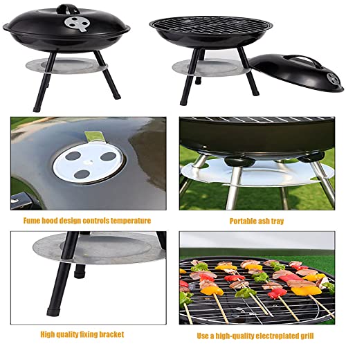 SRHMYWBW Portable Charcoal Grill 14-inch (Cover Furnace Body) BBQ Grill Barbecue Grills with Your Family and Friends Camping Barbecue Picnics Patio and Backyard Cooking Black