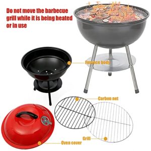 SRHMYWBW Portable Charcoal Grill 14-inch (Cover Furnace Body) BBQ Grill Barbecue Grills with Your Family and Friends Camping Barbecue Picnics Patio and Backyard Cooking Black