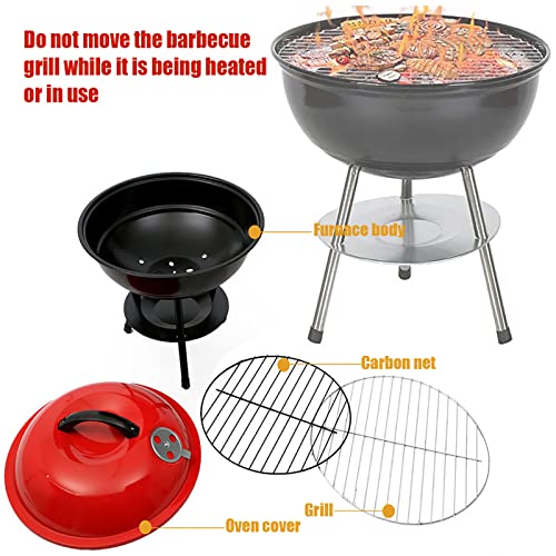 SRHMYWBW Portable Charcoal Grill 14-inch (Cover Furnace Body) BBQ Grill Barbecue Grills with Your Family and Friends Camping Barbecue Picnics Patio and Backyard Cooking Black