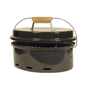portable 16 inch enamel bbq charcoal outdoor kitchen cooking barbecue grills with lid for camping, grilling, tailgating