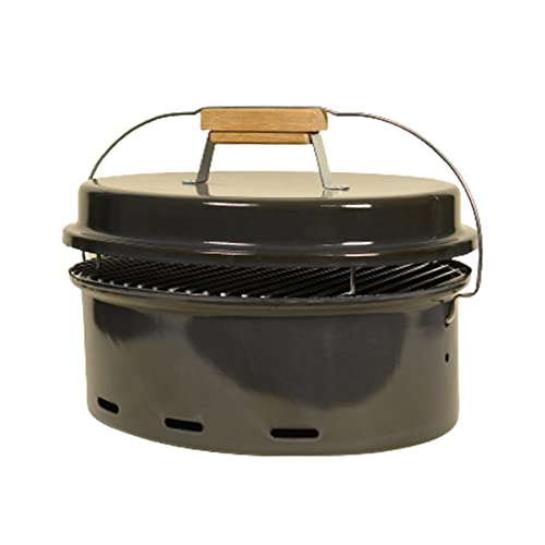 Portable 16 Inch Enamel BBQ Charcoal Outdoor Kitchen Cooking Barbecue Grills with Lid for Camping, Grilling, Tailgating