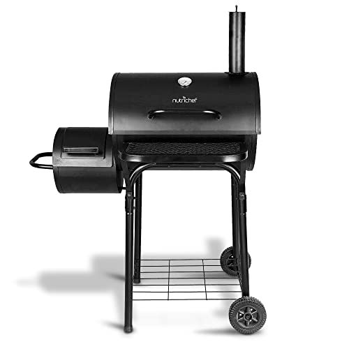 NutriChefKitchen Charcoal Grill Offset Smoker, Portable Stainless Steel Grill, Outdoor Camping BBQ and Barrel Smoker (Black)