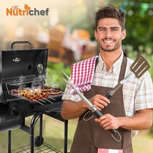 NutriChefKitchen Charcoal Grill Offset Smoker, Portable Stainless Steel Grill, Outdoor Camping BBQ and Barrel Smoker (Black)