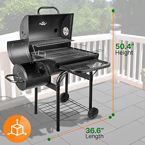 NutriChefKitchen Charcoal Grill Offset Smoker, Portable Stainless Steel Grill, Outdoor Camping BBQ and Barrel Smoker (Black)