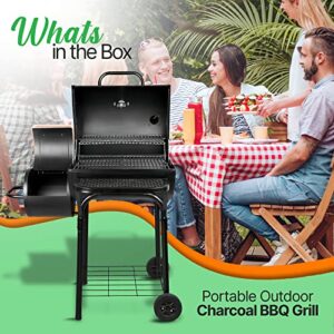 NutriChefKitchen Charcoal Grill Offset Smoker, Portable Stainless Steel Grill, Outdoor Camping BBQ and Barrel Smoker (Black)