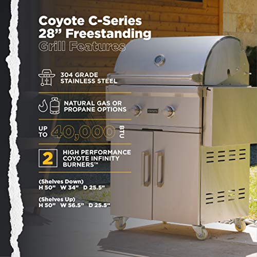 Coyote C-Series 28-in. Propane Gas Grill, 2-Burner Freestanding Grill, 40,000 BTUs  - C1C28LP-FS