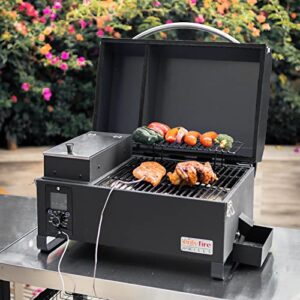 Onlyfire Portable Wood Pellet Grill and Smoker, 8 in 1 Tabletop Outdoor BBQ Grilling Stove for RV Camping Tailgating Cooking with Auto Temperature Control, LED Screen, Meat Probe & 2 Tiers Cooking Area, Black