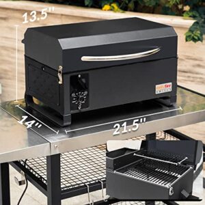 Onlyfire Portable Wood Pellet Grill and Smoker, 8 in 1 Tabletop Outdoor BBQ Grilling Stove for RV Camping Tailgating Cooking with Auto Temperature Control, LED Screen, Meat Probe & 2 Tiers Cooking Area, Black