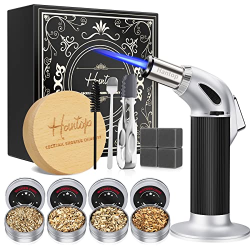 Hantop Bourbon Cocktail Smoker Kit, Old Fashioned Wood Drink Smoker Infuser Kit with Torch, Bourbon Cocktail Smoker with 4 Kinds of Wood Chips, Whiskey Smoker Kit Gift for Dad Husband Men