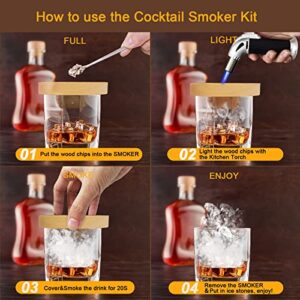 Hantop Bourbon Cocktail Smoker Kit, Old Fashioned Wood Drink Smoker Infuser Kit with Torch, Bourbon Cocktail Smoker with 4 Kinds of Wood Chips, Whiskey Smoker Kit Gift for Dad Husband Men