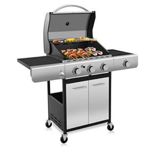 antarctic star propane gas grill,3 burner cart style liquid bbq grill with side burner & 4 wheels,42000 btu stainless steel enamelled cooking grills,for outdoor,patio,garden white (3 burner)