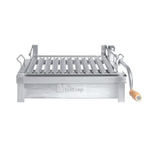 grillcorp, portable and built-in grill with lifting system, 100% stainless steel, argentine grill, attachment for junior caja china, bbq, outdoor cooking, camping grill, drip pan (argentine style)