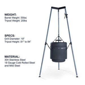 Burch Barrel BBQ Smoker Grill & Fire Pit Combo V2 – Adjustable Hanging Vertical Smoker with Tripod System – Charcoal or Wood-Fired Portable Tripod Grill | Ideal for Grilling, Smoking, Baking | Precision Trackster Temperature Control | The Ultimate Adventu