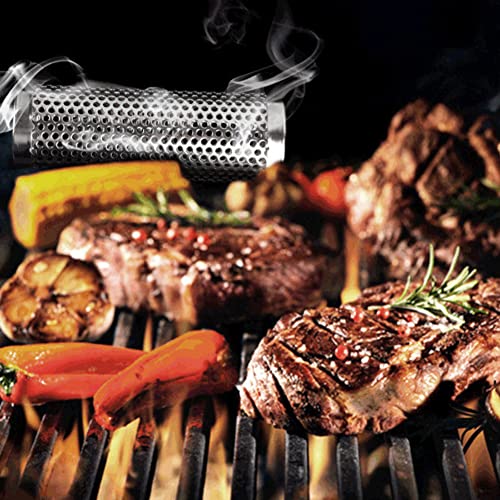 Smoker Tube, Smoker Box Cylindrical Detachable Large Capacity Fruit Wood BBQ Pellet Smoker Tube for Outdoor Camping(6 inches)