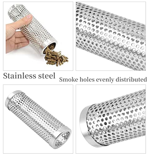 Smoker Tube, Smoker Box Cylindrical Detachable Large Capacity Fruit Wood BBQ Pellet Smoker Tube for Outdoor Camping(6 inches)