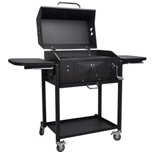 crystal fit charcoal grills, 24-inch charcoal grill outdoor cooking smoker backyard barbeque griller with side trays, black