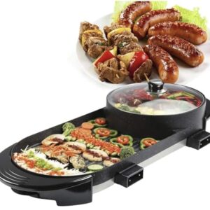 HYDDNice 2 in 1 Electric Grill with Hot Pot Multifunctional Electric Barbecue and Hot Pot Separate Dual Temperature Contral 110V 1000W