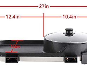 HYDDNice 2 in 1 Electric Grill with Hot Pot Multifunctional Electric Barbecue and Hot Pot Separate Dual Temperature Contral 110V 1000W