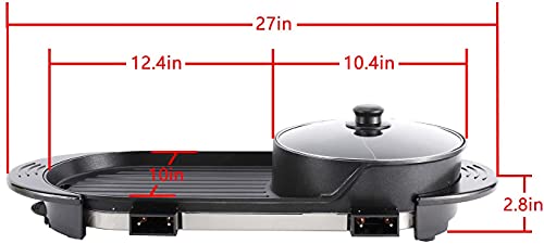 HYDDNice 2 in 1 Electric Grill with Hot Pot Multifunctional Electric Barbecue and Hot Pot Separate Dual Temperature Contral 110V 1000W