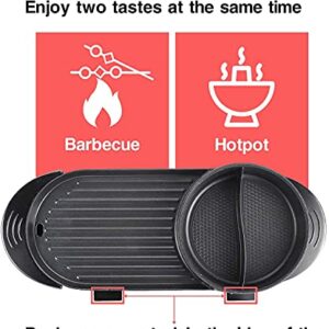 HYDDNice 2 in 1 Electric Grill with Hot Pot Multifunctional Electric Barbecue and Hot Pot Separate Dual Temperature Contral 110V 1000W