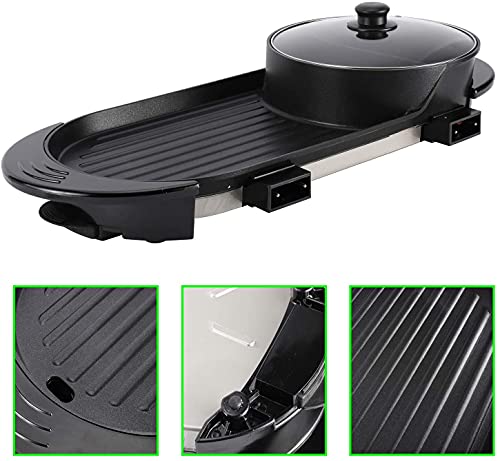 HYDDNice 2 in 1 Electric Grill with Hot Pot Multifunctional Electric Barbecue and Hot Pot Separate Dual Temperature Contral 110V 1000W