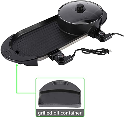 HYDDNice 2 in 1 Electric Grill with Hot Pot Multifunctional Electric Barbecue and Hot Pot Separate Dual Temperature Contral 110V 1000W