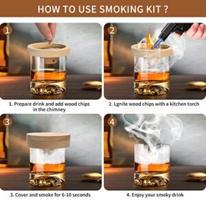 Cocktail Smoker Kit with 4 Flavors Wood Chips-Include Oak, Cherry, Apple and Pecan Wood Chips, Whiskey, Drink, Bourbon Smoker, Old Fashioned Smoker Kit Gifts for Cocktail Whiskey Lovers