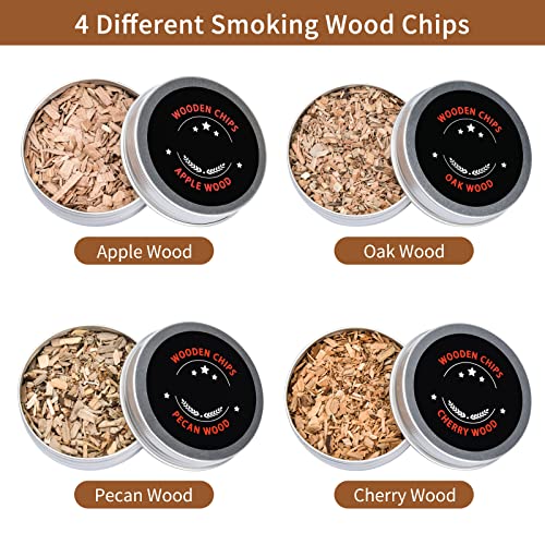 Cocktail Smoker Kit with 4 Flavors Wood Chips-Include Oak, Cherry, Apple and Pecan Wood Chips, Whiskey, Drink, Bourbon Smoker, Old Fashioned Smoker Kit Gifts for Cocktail Whiskey Lovers