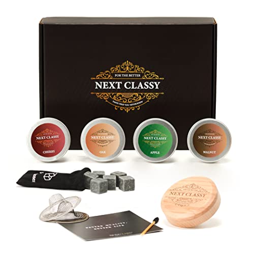 NEXTCLASSY Cocktail Smoker Kit for Drinks – Whiskey, Bourbon, Meat, Cheese and BBQ - Premium Whiskey Smoker Kit with Oak, Cherry, Apple and Walnut Wood Chips