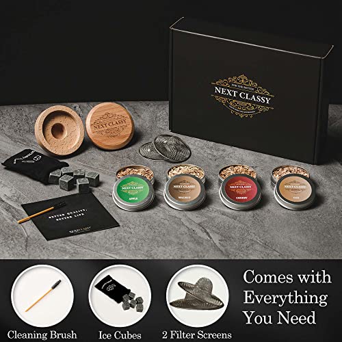 NEXTCLASSY Cocktail Smoker Kit for Drinks – Whiskey, Bourbon, Meat, Cheese and BBQ - Premium Whiskey Smoker Kit with Oak, Cherry, Apple and Walnut Wood Chips