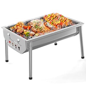 resvin portable charcoal grill, stainless steel bbq grill, small tabletop grill for outdoor camping picnic patio backyard cooking