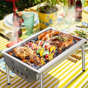 RESVIN Portable Charcoal Grill, Stainless Steel BBQ Grill, Small Tabletop Grill for Outdoor Camping Picnic Patio Backyard Cooking