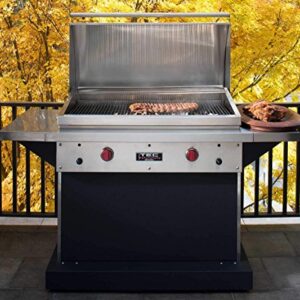 TEC Patio 2 FR Infrared Grill On Stainless Steel Pedestal with Two Side Shelves and Half Warming Rack (PFR2LPCABS-PFR2WR19), Propane Gas