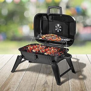 Portable Camping Charcoal Grill, Outdoor Mini BBQ Grills, Picnic Smoker with Lid Folding Tabletop Grills, CE FCC CCC