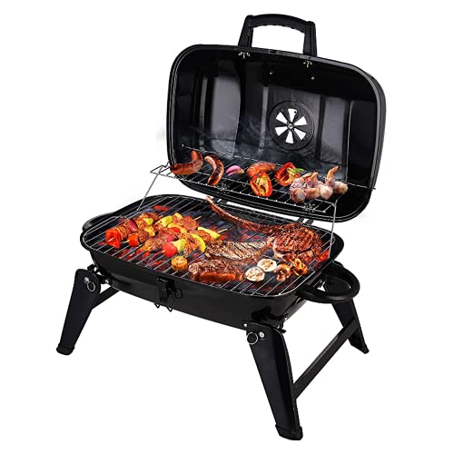 Portable Camping Charcoal Grill, Outdoor Mini BBQ Grills, Picnic Smoker with Lid Folding Tabletop Grills, CE FCC CCC