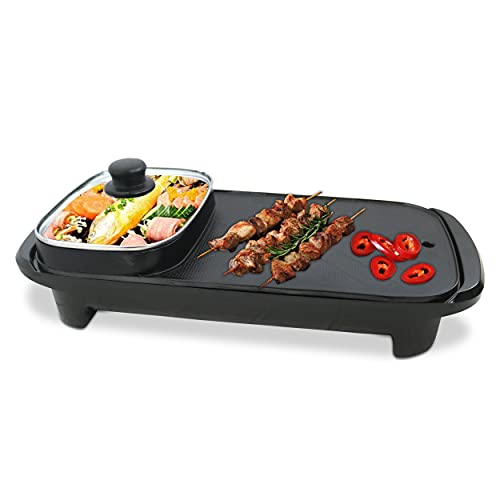 Electric Grill Indoor Outdoor Hot Pot with Grill Korean Bbq Grill with Divider 2200W,110V Large Capacity Multifunctional Non-Stick Separate Dual Temperature Control | for 2 - 10 People, Black