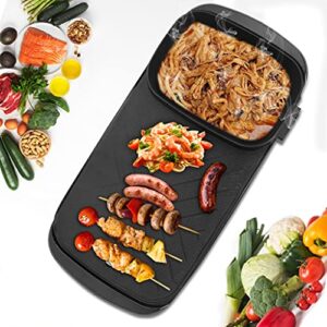 electric grill indoor outdoor hot pot with grill korean bbq grill with divider 2200w,110v large capacity multifunctional non-stick separate dual temperature control | for 2 - 10 people, black