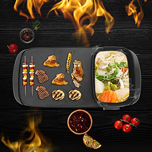 Electric Grill Indoor Outdoor Hot Pot with Grill Korean Bbq Grill with Divider 2200W,110V Large Capacity Multifunctional Non-Stick Separate Dual Temperature Control | for 2 - 10 People, Black