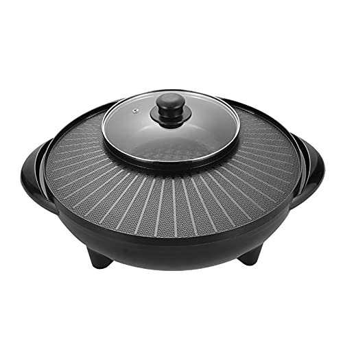 Wgwioo Electric Hot Pot and BBQ Grill, 2 in 1 Multifunction Hot Pot BBQ Integrated Electric Grill Hot Pot, Portable Nonstick Electric Grill, Electric Barbecue Table Top Grill Hot Plate